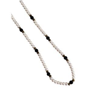 Vintage Glass Pearls and Onyx Strand Necklace